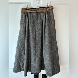 Comptoir Des Cotonniers Wool Blend A Line Belted Skirt Gray (Size 42/US 10)